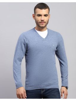 Monte Carlo - Men's Regular Fit Solid Winter Blue Sweater