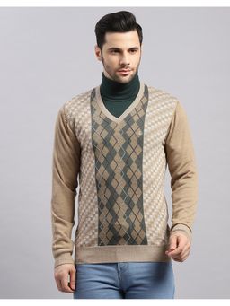Monte Carlo - Men's Regular Fit Printed Winter Brown Sweater