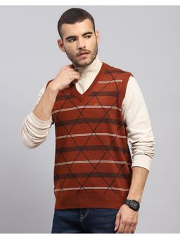 Monte Carlo - Men's Regular Fit Printed Sleeveless Winter Brown Sweater