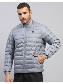 Rock.it - Men Grey Collar Neck Solid Zipper Regular Puffer Reversible Jacket