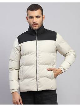 Rock.it - Men Beige Hooded Colorblock Zipper Regular Puffer Jacket