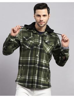 Monte Carlo - Men Regular Hooded Olive Checks Shacket