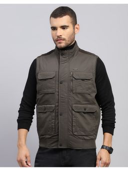 Monte Carlo - Men Regular High Neck Olive Solid Jacket