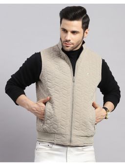 Monte Carlo - Men Regular High Neck Beige Solid Jacket