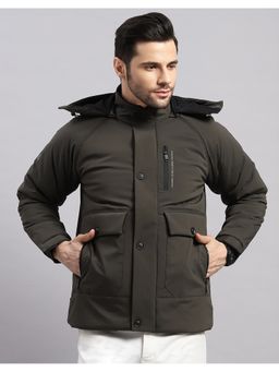 Monte Carlo - Men Regular Hooded Olive Solid Puffer Jacket
