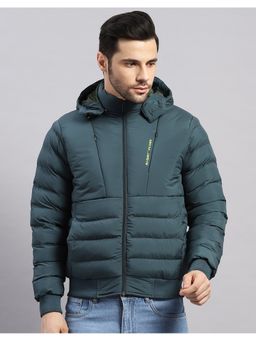 Monte Carlo - Men Regular Hooded Teal Solid Puffer Jacket