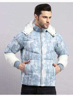 Monte Carlo - Men Regular Hooded Blue Self Design Puffer Jacket