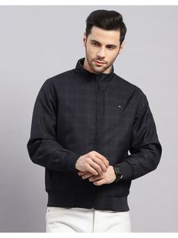 Monte Carlo - Men Regular High Neck Navy Blue Checks Reversible Jacket