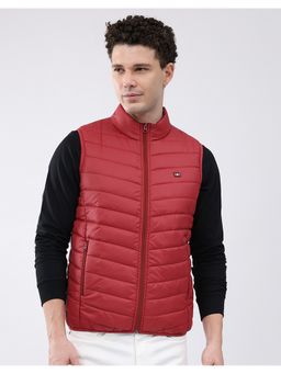 Monte Carlo - Men Maroon High Neck Solid Zipper Regular Puffer Jacket