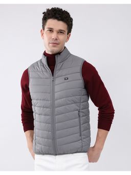Monte Carlo - Men Grey High Neck Solid Zipper Regular Puffer Jacket