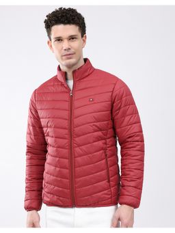 Monte Carlo - Men Maroon High Neck Solid Zipper Regular Puffer Jacket