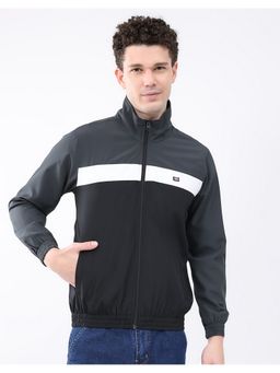 Monte Carlo - Men Grey High Neck Colorblock Zipper Regular Bomber Jacket