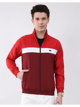 Monte Carlo - Men Maroon High Neck Colorblock Zipper Regular Bomber Jacket