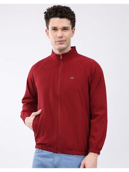 Monte Carlo - Men's Maroon High Neck Solid Zipper Regular Bomber Jacket