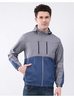 Monte Carlo - Men Grey Hooded Colorblock Zipper Regular Bomber Jacket