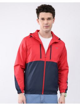 Monte Carlo - Men Red Hooded Colorblock Zipper Regular Bomber Jacket