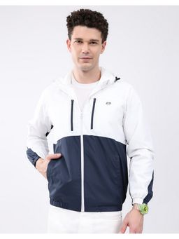 Monte Carlo - Men White Hooded Colorblock Zipper Regular Bomber Jacket