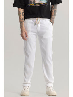 Snitch - White Textured Drawstring Trouser