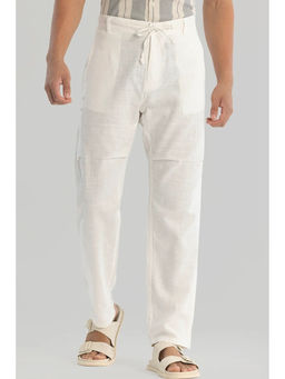 Snitch - White Solid Plain Relaxed Fit Trouser