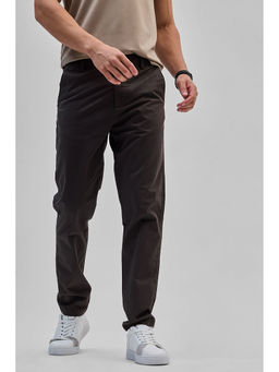 Snitch - Dark Brown Slim Fit Solid Trouser