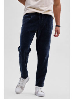 Snitch - Navy Blue Textured Regular Fit Trouser