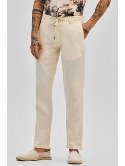 Snitch - Cream Solid Plain Slim Fit Trouser