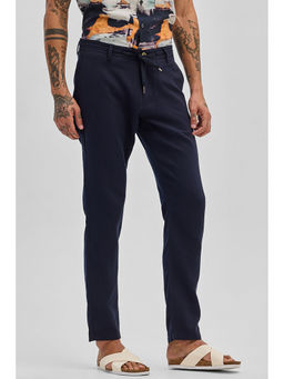 Snitch - Navy Blue Solid Plain Slim Fit Trouser