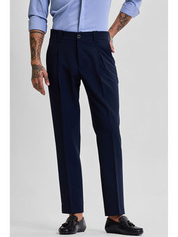 Snitch - Navy Blue Solid Slim Fit Stretch Trouser