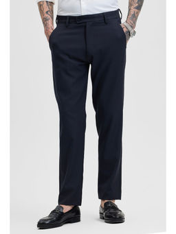 Snitch - Navy Blue Solid Stretch Slim Fit Trouser