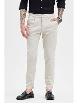 Snitch - Cream Solid Slim Fit Trouser