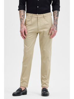 Snitch - Beige Solid Slim Fit Trouser