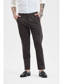 Snitch - Dark Brown Solid Slim Fit Trouser