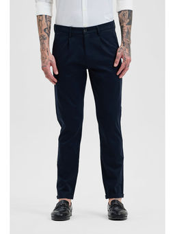 Snitch - Navy Blue Solid Slim Fit Trouser