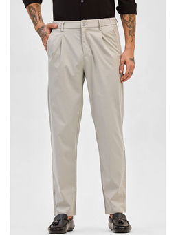 Snitch - Cream Slim Fit Solid Trouser