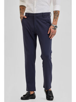 Snitch - Navy Blue Solid Stretch Slim Fit Trouser