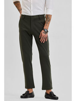 Snitch - Dark Green Solid Stretch Slim Fit Trouser