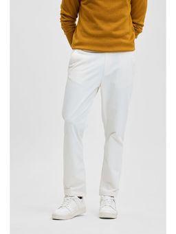 Snitch - Off White Solid Regular Fit Stretch Trouser