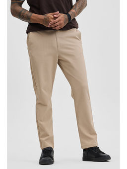 Snitch - Beige Solid Regular Fit Stretch Trouser