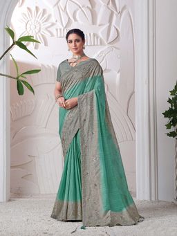 Odette - Mesmerizing In Shade of Aqua Grey Saree with Unstitched Blouse