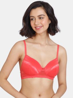 Zivame - Coalescence Padded Non-Wired 3-4th Coverage Lace Bra - Hibiscus