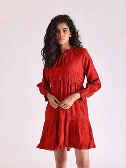 Cover Story - Ruffled Rust Mini Dress