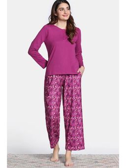 Zivame - Festival Purple Knit Poly T-Shirt with Pyjama (Set of 2)