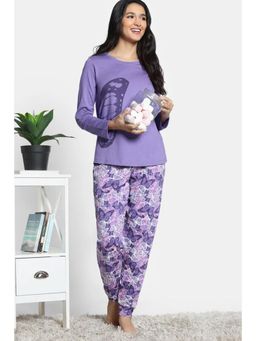 Zivame - Aster Purple 2 Mile Fashion Knit Cotton T-Shirt with Pyjama (Set of 2)
