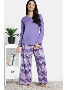 Zivame - Aster Purple 2 Mile Fashion Knit Cotton T-Shirt with Pyjama (Set of 2)