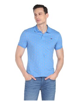 AD By Arvind - Men Blue Cotton Geometrical Print Polo Shirt