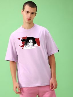 Bewakoof - Friends Naruto Mens Lavender Uchiha Blood Graphic Printed Oversized T-Shirt