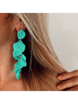 Yellow Chimes - Teal Blue Flower Petals Design Danglers