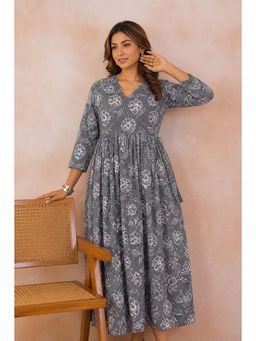 DECKEDUP - Grey Muted Floral Dress