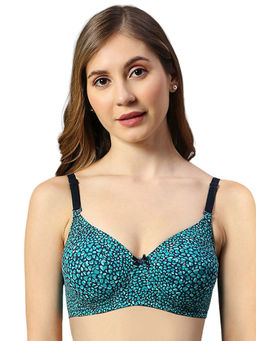 Smarty Pants - Womens Blue Color Heart Print Lightly Padded Medium Coverage Bra