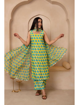 POMCHA - Dhoop Chaav Green Polka Dot Muslin Kurta with Pant and Dupatta (Set of 3)